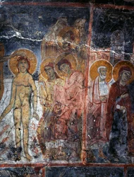 Chrystus, Madonna i święci, fresk w klasztorze Agios Georgios, Diavaide, Kreta, Grecja (zdjęcie)
