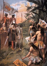 Kolumb ląduje w Nowym Świecie i spotyka Indian