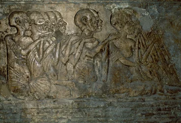 Zagraniczni goście wręczający prezenty królowej Nefertiti, Płaskorzeźba z grobu Merire, Nekropolia Tell el-Amarna, Egipt, cywilizacja egipska, Nowe Państwo, XVIII dynastia