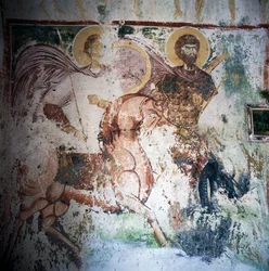 Fresk w bizantyjskim kościele w Mournies, Kreta, Grecja (zdjęcie)