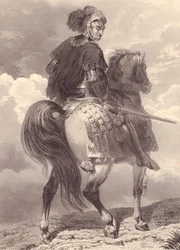 Włoski dowódca wojskowy i polityk Gian Giacomo Trivulzio (1440-1518), rycina, 22x16 cm, z Galerie Historique de Versailles, Histoire de France, wydawca Charles Gavard, Paryż, około 1840