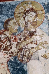 Jezus, fresk w bizantyjskim kościele Agios Georgios, Vathi, Kreta, Grecja (zdjęcie)