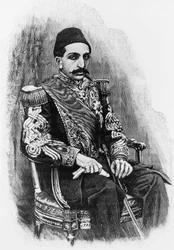 Portret Abdula Hamida II (1842-1918), 34. sułtana Imperium Osmańskiego od 1876 do 1909, grawerowanie po fotografii