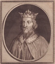 Portret Alfreda Wielkiego (849-889), króla Wessexu, Wielka Brytania, miedzioryt Johna Goldara (1729-1795)