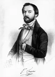 Portret Gaetano Fraschiniego (1816-1887), włoski tenor, rycina