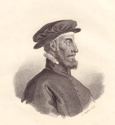 Portret włoskiego wydawcy i drukarza Paolo Manuzio (1512-1574) miedzioryt autorstwa S Maffeis