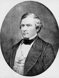 Portret Millard Fillmore (1800-1874), amerykańskiego prawnika i polityka, który pełnił funkcję 13. prezydenta Stanów Zjednoczonych od 1850 do 1853, grawerowanie po dagerotypie przez Mathew Brady (1822-1896)