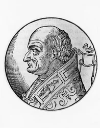 Portret św. Leona III (750-816), 96. papieża kościoła katolickiego z 796 r., rycina