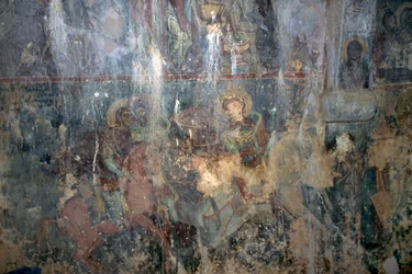 Święci na koniu, fresk w bizantyjskim kościele Agios Athanasios, Kefali, Kreta, Grecja (zdjęcie)