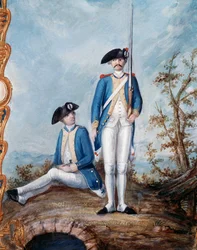 Mundury piechoty francuskiej w czasie wojny o niepodległość Stanów Zjednoczonych, gwasz autorstwa Nicolasa Hoffmanna, USA