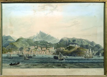 Widok miasta St. George i Richmond Heights na wyspie Grenada, sztychowane przez Williama Daniella 1769-1837, c.1810 grawer