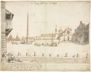 Osiemnaście widoków Rzymu: Piazza del Popolo recto, 1664.