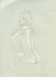 Nude Back View on Grey (ołówek i kreda na papierze)