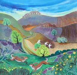 Downland Hares, 2017, (akryl na papierze)