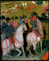 Żołnierze konni, fragment ołtarza Matki Boskiej i św. Jerzego, ok. 1390-1400 (tempera na desce)