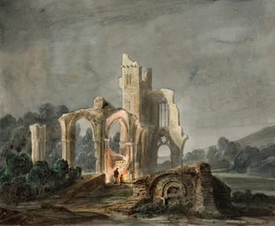 Nocny krajobraz z gotyckimi ruinami