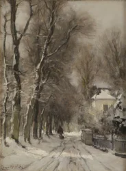 Ośnieżona ścieżka zimą (olej na płycie)