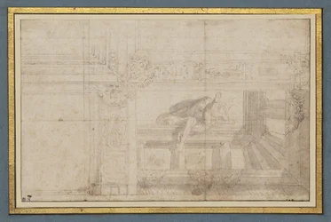 Ignudo, po fresku na suficie w Sala di Ulisse, Palazzo Poggi, Bolonia