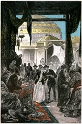 Bazar w Samarkandzie (obecnie Samarkanda lub Samarqand w Uzbekistanie), ilustracja do powieści Juliusza Verne