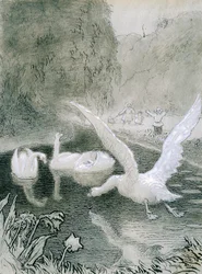 Brzydkie kaczątko, ilustracja Lorenza Frolicha (1820-1908) do baśni Hansa Christiana Andersena (1805-1875)