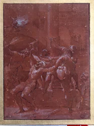 Chłosta Chrystusa Rysunek brązowym tuszem i wash Lorenzo Garbieri dit il Nepote (1580-1654) Paryż. Muzeum w Luwrze