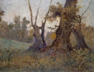 Villa Borghese, Lorenzo Cecconi (1863-1947), olej na płótnie. Włochy, XX wiek.