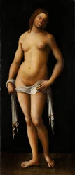 Wenus - Peinture de Lorenzo Costa (1460-1535) - 1515-1517 - Olej na drewnie - 174x76 - Muzeum Perfum, Budapeszt