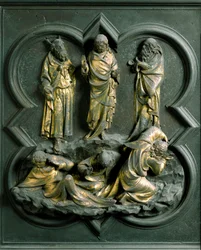 Porta Północna (zwana Bramą Krzyżową, od północy), detal zewnętrzny: „Przemienienie”” Rzeźba z brązu wykonana przez Lorenzo Ghiberti (1378-1455)