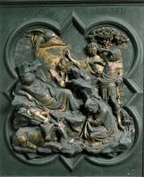 North Porte (na północy zwana Porte de la Croix), detal zewnętrzny: Nativite. Rzeźba z brązu wykonana przez Lorenzo Ghiberti (1378-1455)