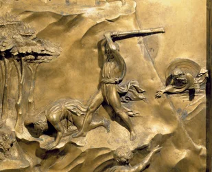 Opowieść o Kainie i Ablu, detal przedstawiający zabicie Abla, oryginalny panel ze wschodnich drzwi baptysterium, 1425-52, złocona konserwacja z brązu