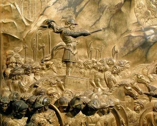 Historia Dawida i Goliata, fragment Saula, z oryginalnego panelu ze wschodnich drzwi baptysterium