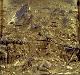 Historia Dawida i Goliata, jeden z dziesięciu płaskorzeźbionych paneli z Drzwi Raju (drzwi wschodnie), 1425-52