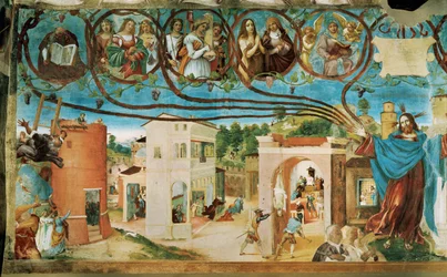 Lewa strona Capella Suardi, kościół Santa Barbara w Bergamo ... (malowidło ścienne)