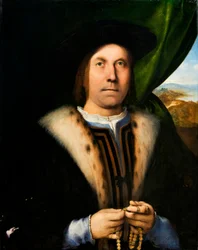 Portret mężczyzny z różańcem, ok. 1520 (olej na płycie)