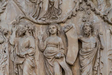 Prorocy, detal z drzewa Jessego i proroctwa mesjańskie, Stories of Genesis, płaskorzeźby Lorenzo Maitani (przed 1275-1330), drugi filar, fasada katedry w Orvieto, Umbria, Włochy