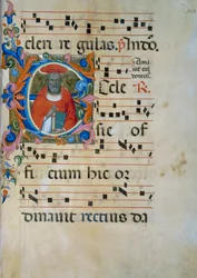 Iluminowany inicjał z postacią San Girolamo (Corale 5, ok. 138), do księgi chóralnej nr 5 Santa Maria degli Angeli