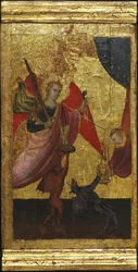 Św. Wawrzyniec wstawia się za duszą cesarza Henryka II. Sceny z życia św. Wawrzyńca, predella, ok. 1412