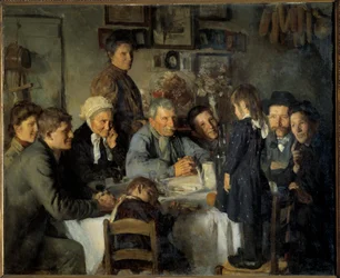Złoty Wesele Rodzinny posiłek chłopów. Obraz Louis Adolphe Dechenaud (1868-1926) 1909 Nd. 1,66x2,03 m Dijon, Muzeum Sztuk Pięknych
