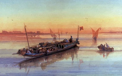 Felucca nad Nilem, w okolicach Teb