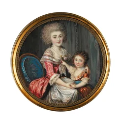 Młoda dama o imieniu Madame de Genlis, obejmująca swojego młodego syna