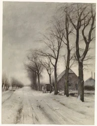 Zimowy krajobraz z farmą na alei