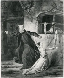 Sachette, Esmeralda i Claude Frollo, ilustracja do „Dzwonnika z Notre Dame” Victora Hugo (1802-85), 1831