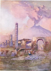 Pompeje: Wezuwiusz w oddali, z Hutchinsons Picturesque Europe wydane przez Hutchinson & Son, c.1930