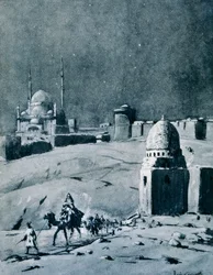 Meczet Muhammada Alego w świetle księżyca, Kair, Egipt, 1928