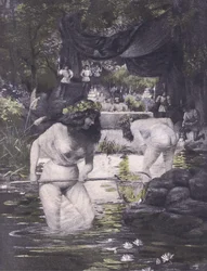 Ginerva i Isotta, ilustracja z Dekameronu z Boccaccio opublikowana przez Towarzystwo Nawarry, lata 30. (lito)
