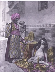 Osbech i jeńcy, ilustracja z Dekameronu Boccaccio wydana przez Towarzystwo Nawarry, lata 30. (lito)