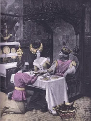 Obiad kur, ilustracja z Dekameronu Boccaccio wydana przez Towarzystwo Nawarry, lata 30. (lito)