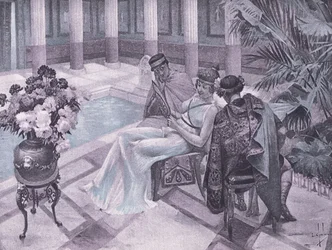 Tytus i Gisippus, ilustracja z Dekameronu Boccaccio opublikowana przez Towarzystwo Nawarry, lata 30. (lito)
