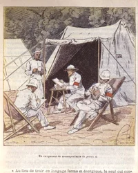 Francuscy korespondenci wojenni na Madagaskarze w czasie jego aneksji przez Francję 1895-96 (litografia kolorowa)