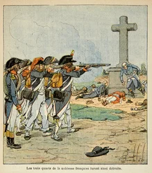 Ilustracja Bombled Louis (1862-1927) z książki „Memoriał św. Heleny” hrabiego Emmanuela de Las Cases (1766-1842): Strzelanina des chouans podczas wojny w Vendee, kolekcja prywatna
